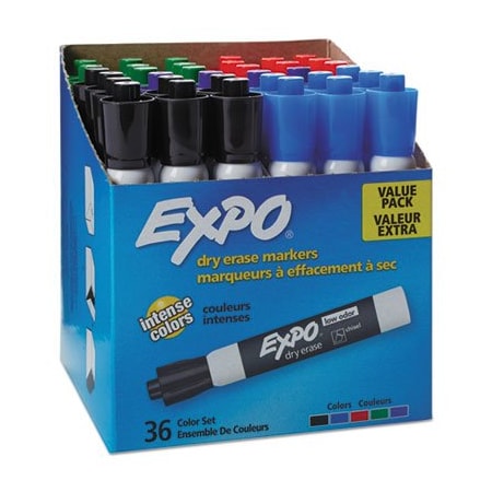Sanford EXPO, LOW-ODOR DRY-ERASE MARKER, BROAD CHISEL TIP, ASSORTED COLORS, 36PK 1921061